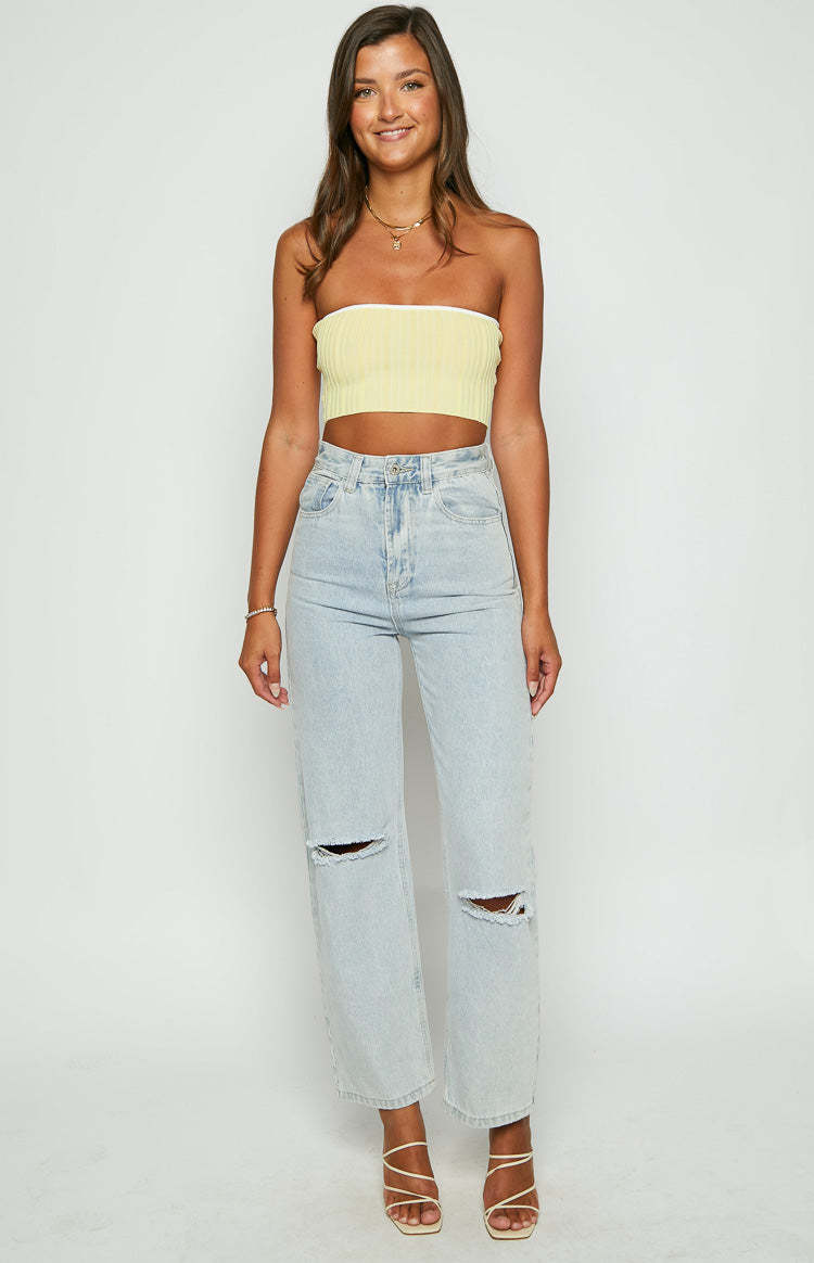 Pia Yellow Contrast Bind Knit Tube Top-Vavasi.All Rights Reserved.