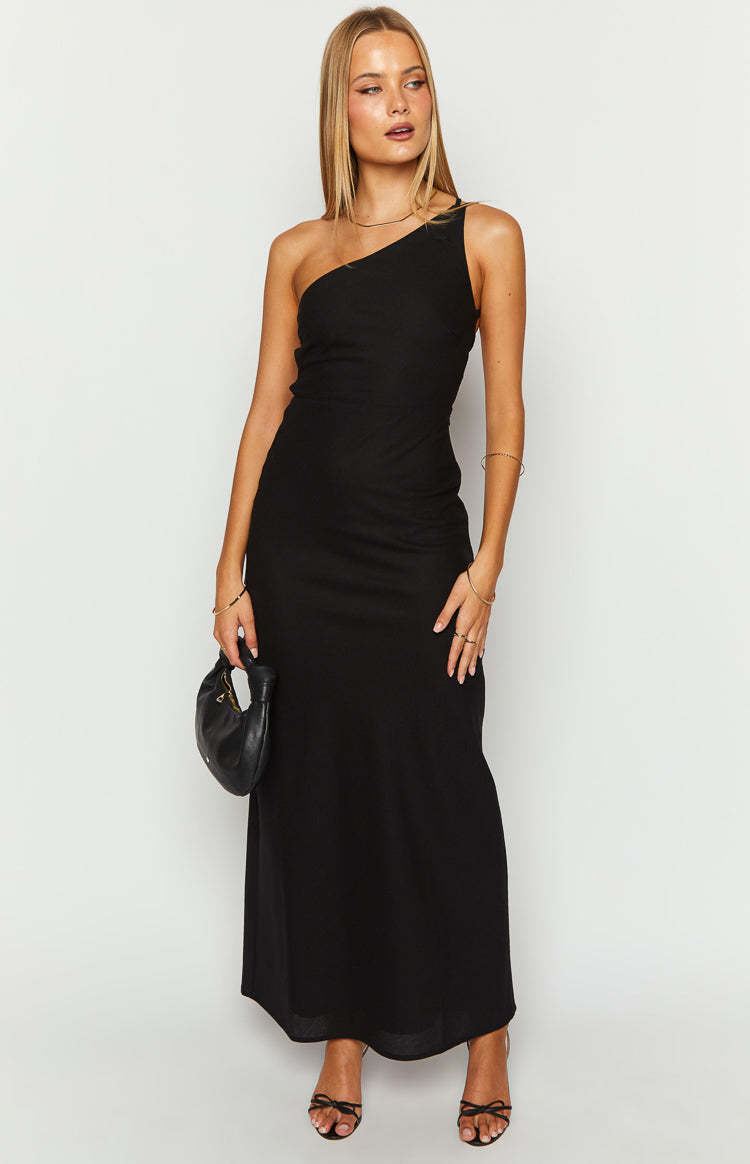 Pluto Black Linen Blend Maxi Dress-Vavasi.All Rights Reserved.