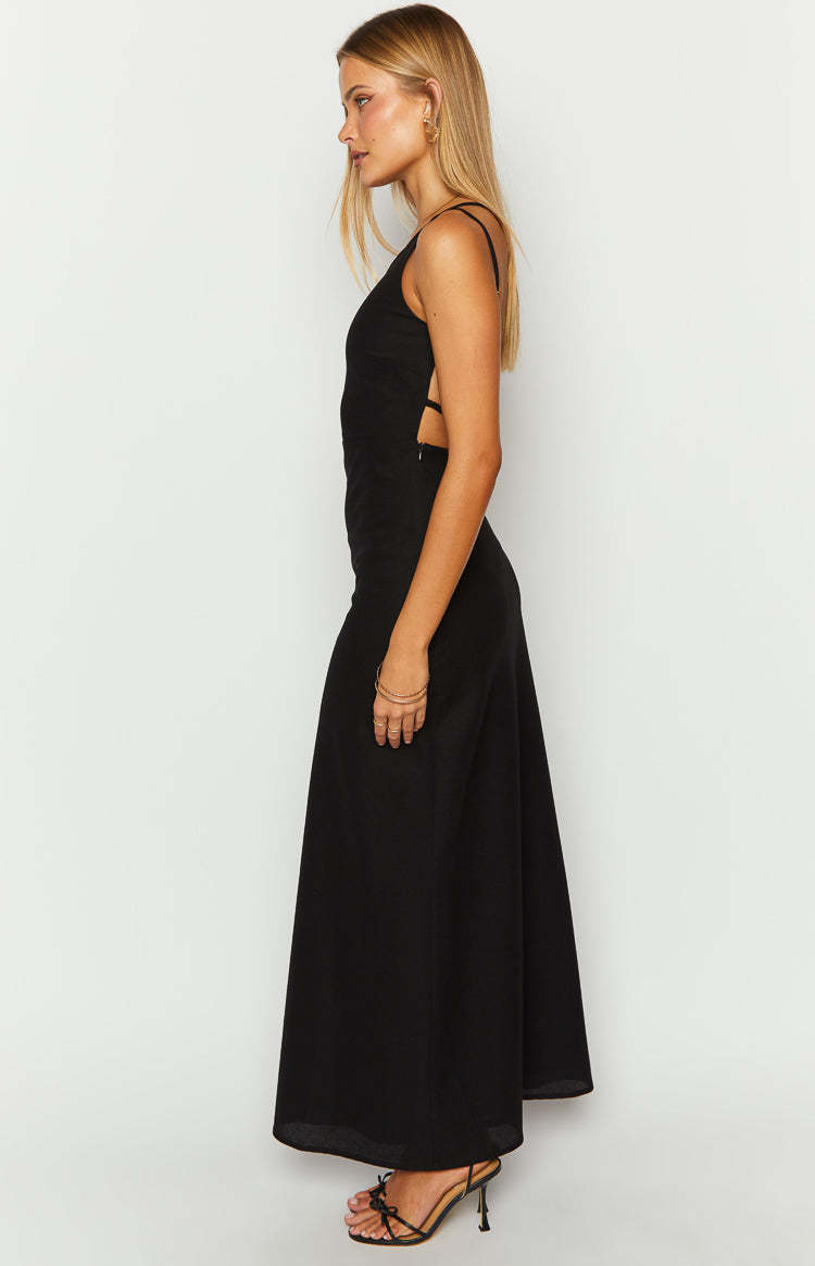 Pluto Black Linen Blend Maxi Dress-Vavasi.All Rights Reserved.