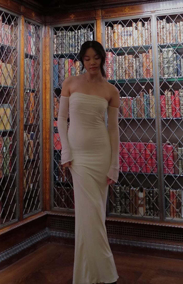 Odette Cream Long Sleeve Formal Maxi Dress-Vavasi.All Rights Reserved.