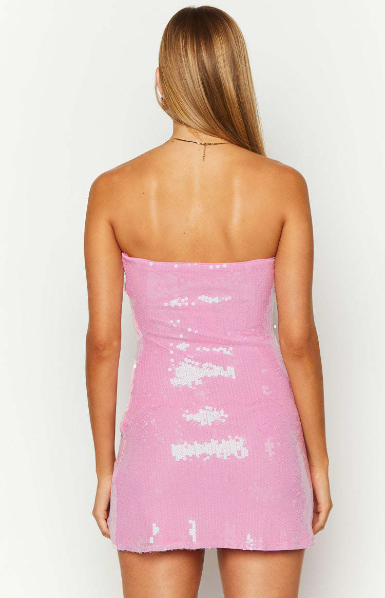 Quinn Pink Sequin Rose Mini Dress-Vavasi.All Rights Reserved.