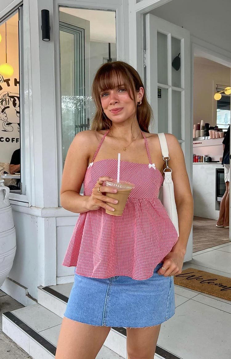 Aspen Red Gingham Halter Top-Vavasi.All Rights Reserved.