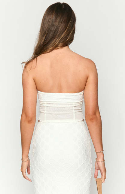 Rilee White Strapless Crop Top-Vavasi.All Rights Reserved.