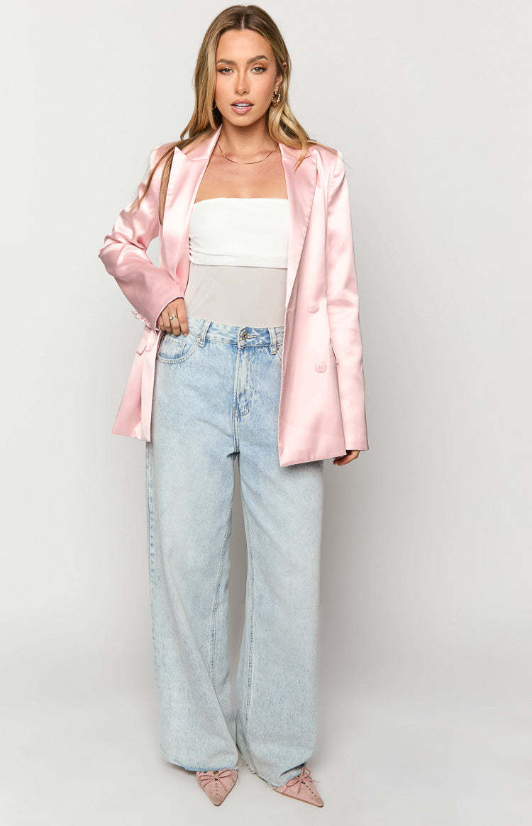 Rose Pink Satin Blazer-Vavasi.All Rights Reserved.