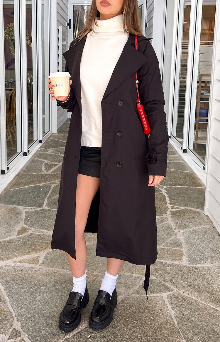 Santos Black Trench Coat-Vavasi.All Rights Reserved.
