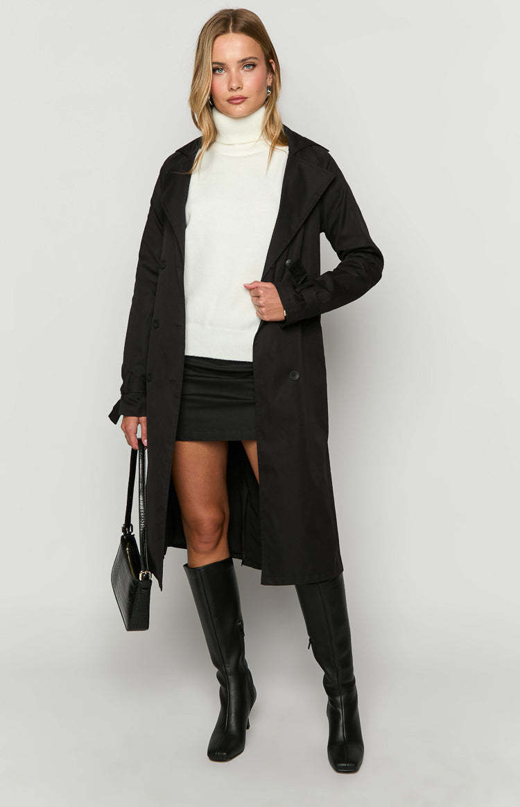 Santos Black Trench Coat-Vavasi.All Rights Reserved.