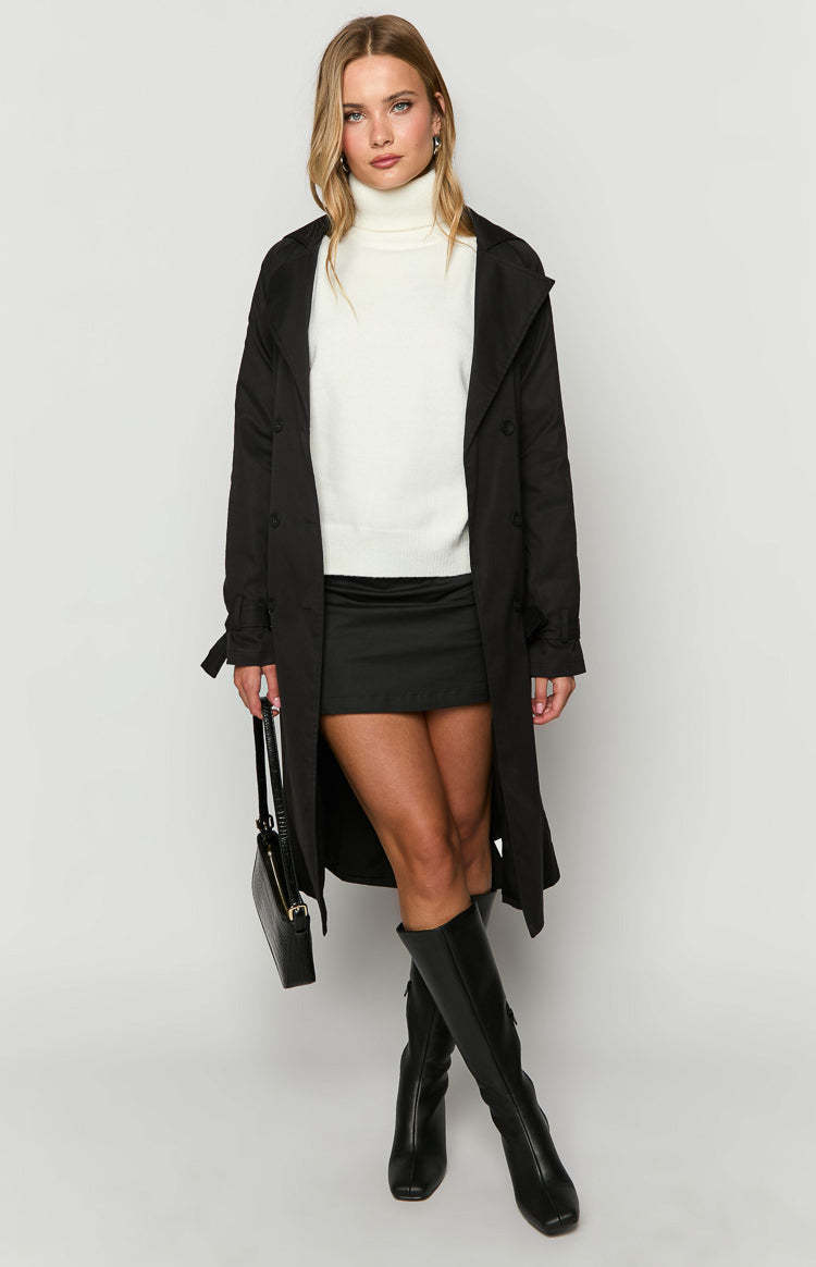 Santos Black Trench Coat-Vavasi.All Rights Reserved.
