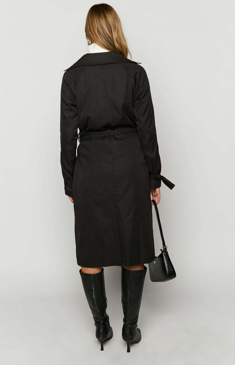 Santos Black Trench Coat-Vavasi.All Rights Reserved.