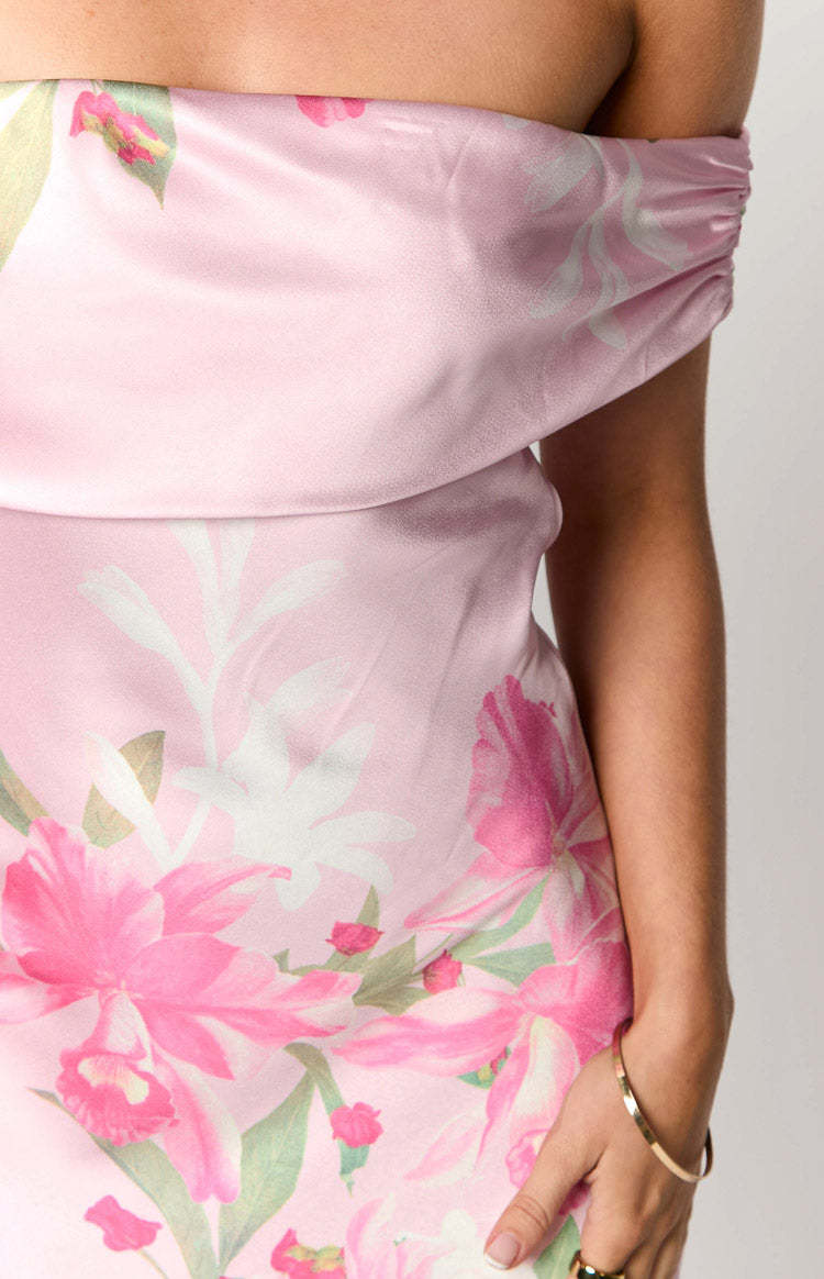 Seraphina Pink Floral Print Off The Shoulder Maxi Dress-Vavasi.All Rights Reserved.