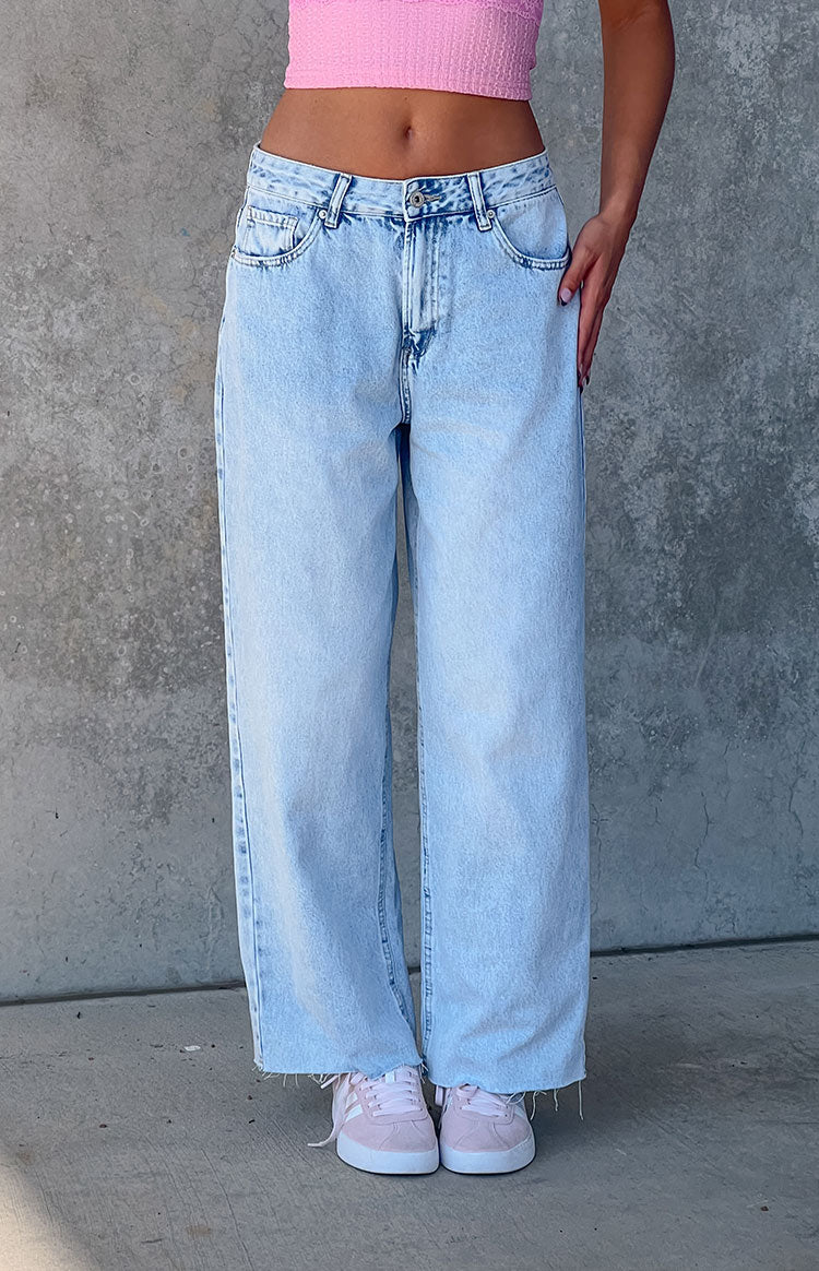 She's Yours Vintage Blue Denim Wide Leg Boyfriend Jeans-Vavasi.All Rights Reserved.