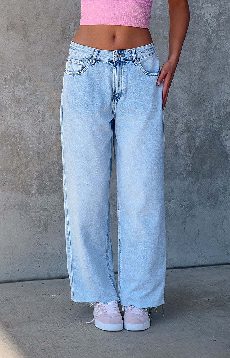 She's Yours Vintage Blue Denim Wide Leg Boyfriend Jeans-Vavasi.All Rights Reserved.