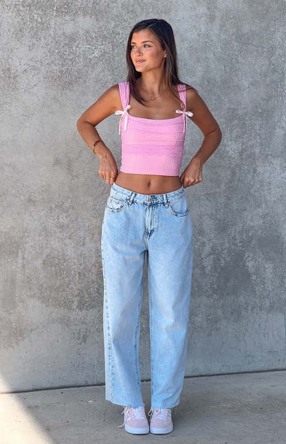 She's Yours Vintage Blue Denim Wide Leg Boyfriend Jeans-Vavasi.All Rights Reserved.