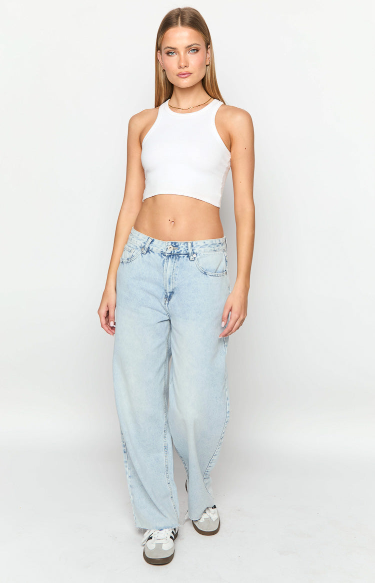 She's Yours Vintage Blue Denim Wide Leg Boyfriend Jeans-Vavasi.All Rights Reserved.