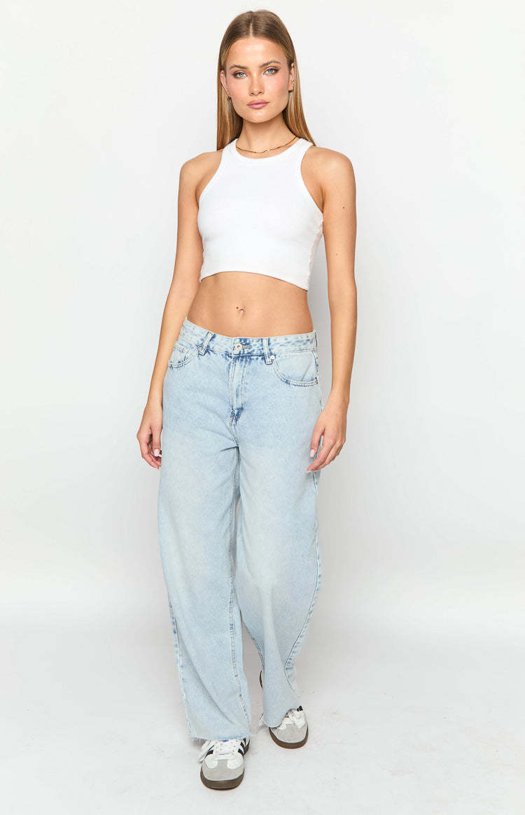 She's Yours Vintage Blue Denim Wide Leg Boyfriend Jeans-Vavasi.All Rights Reserved.