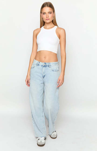 She's Yours Vintage Blue Denim Wide Leg Boyfriend Jeans-Vavasi.All Rights Reserved.