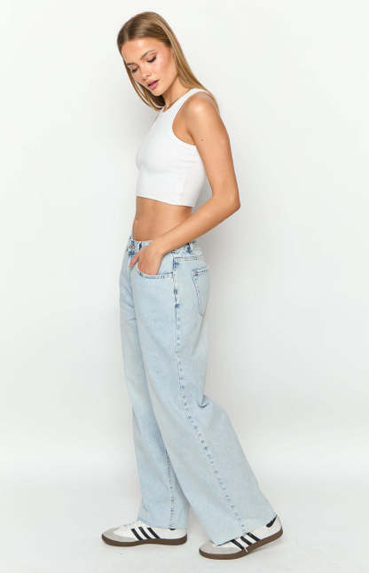 She's Yours Vintage Blue Denim Wide Leg Boyfriend Jeans-Vavasi.All Rights Reserved.