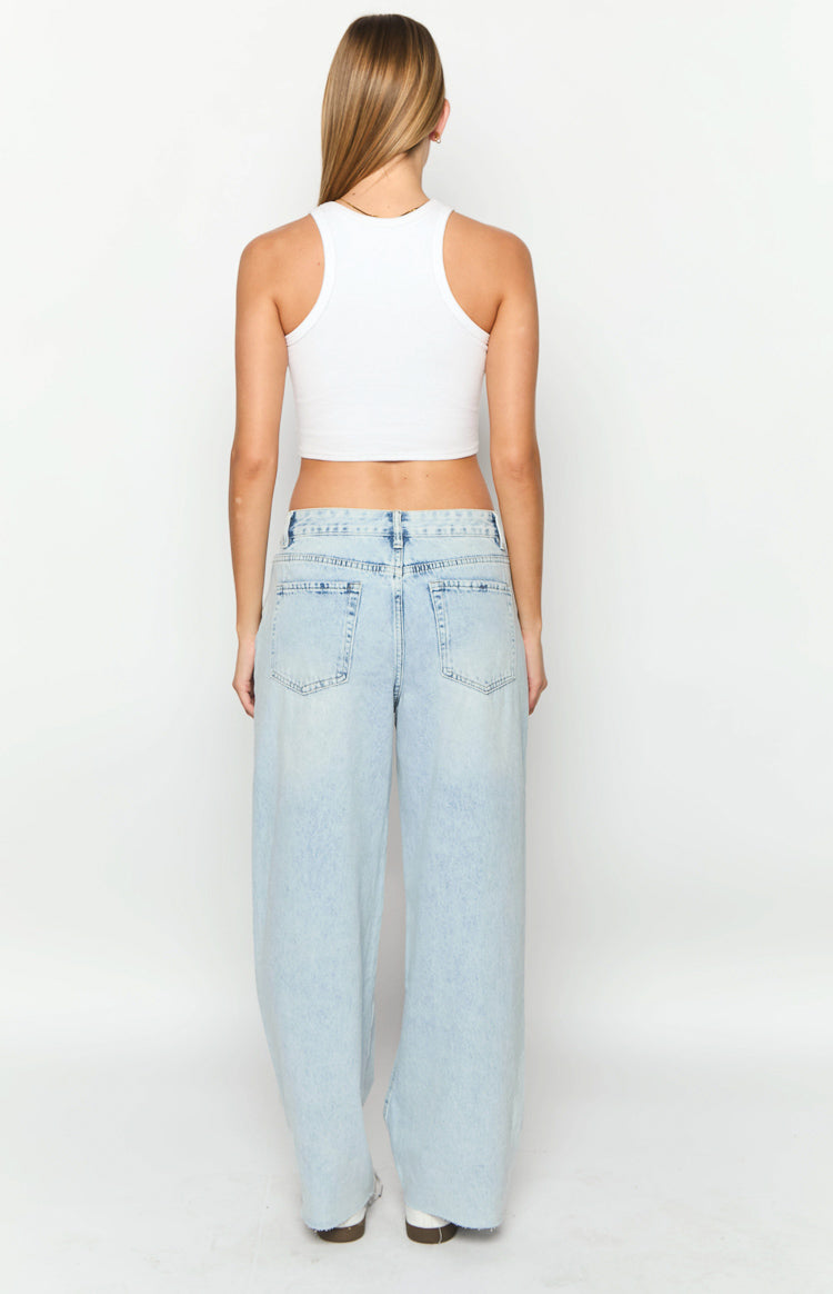 She's Yours Vintage Blue Denim Wide Leg Boyfriend Jeans-Vavasi.All Rights Reserved.