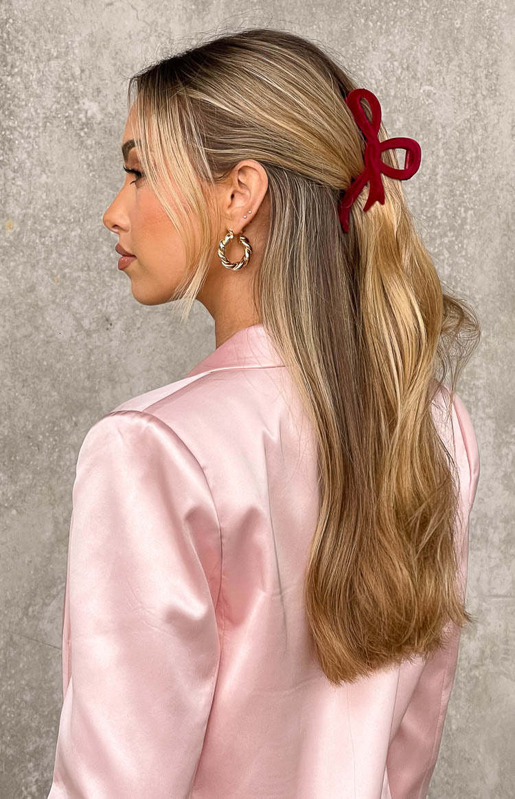 Simi Red Velvet Bow Hair Clip-Vavasi.All Rights Reserved.