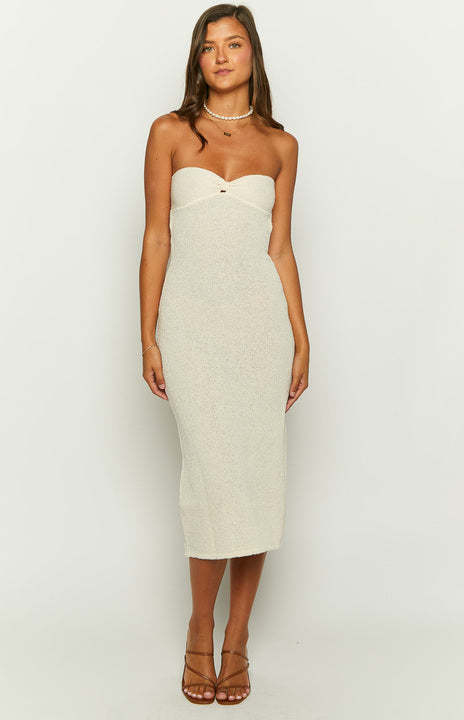 Skye Cream Knit Midi Dress-Vavasi.All Rights Reserved.