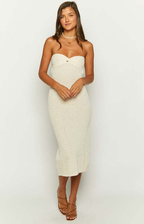 Skye Cream Knit Midi Dress-Vavasi.All Rights Reserved.