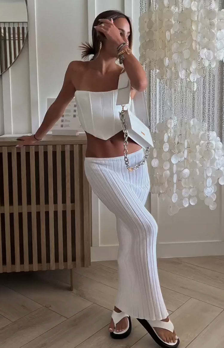 SNDYS Baha Ribbed Skirt White-Vavasi.All Rights Reserved.