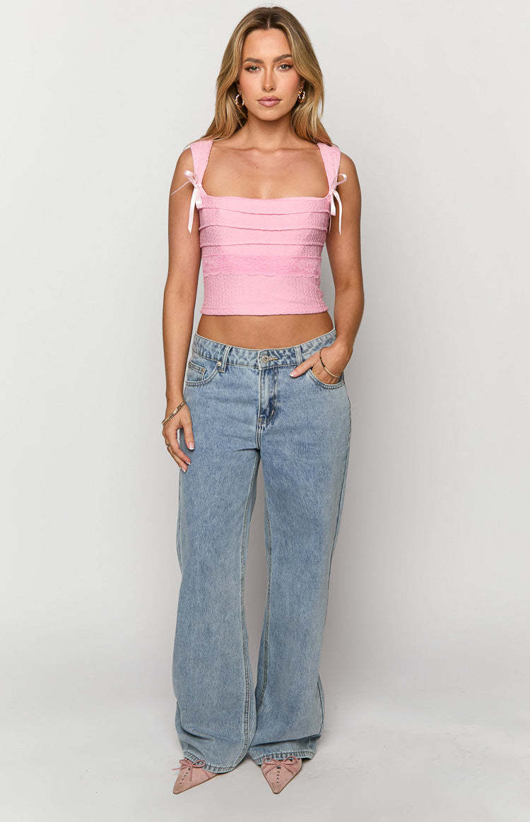 Sonny Mid Wash Low Rise Wide Leg Jeans-Vavasi.All Rights Reserved.