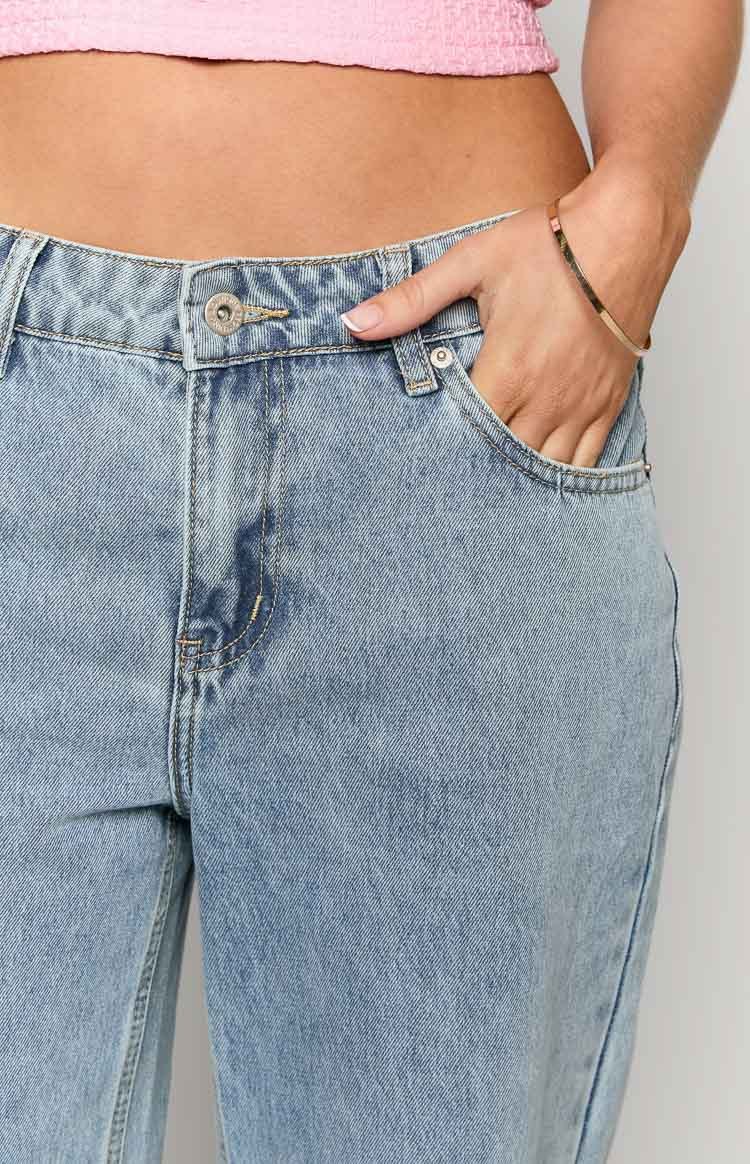 Sonny Mid Wash Low Rise Wide Leg Jeans-Vavasi.All Rights Reserved.