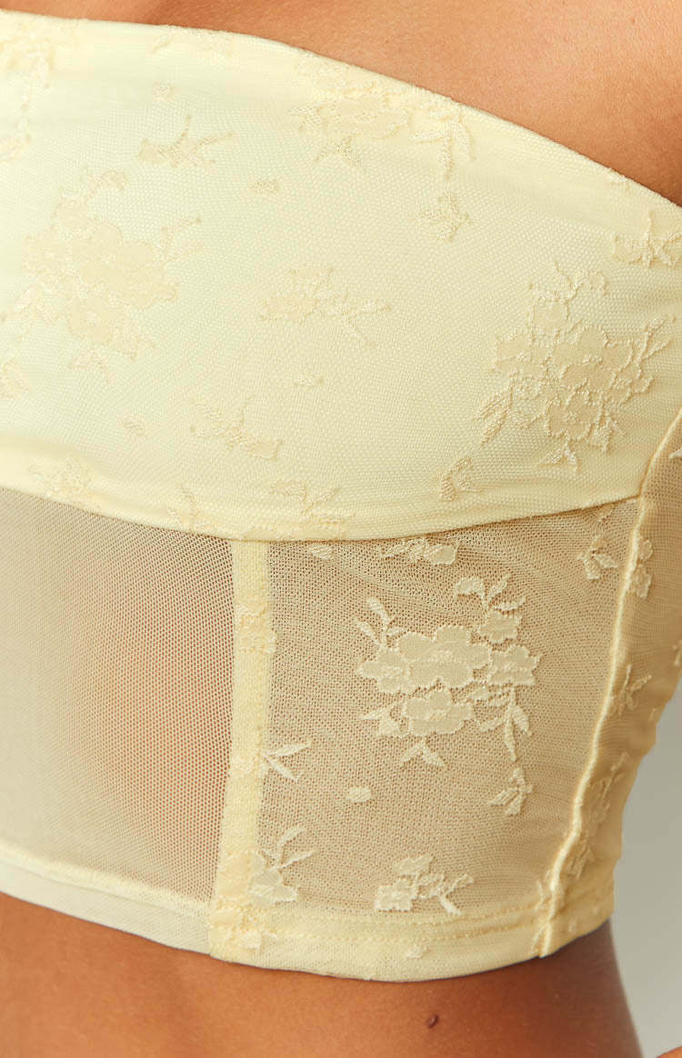 Stay Yellow Strapless Mesh Corset Top-Vavasi.All Rights Reserved.