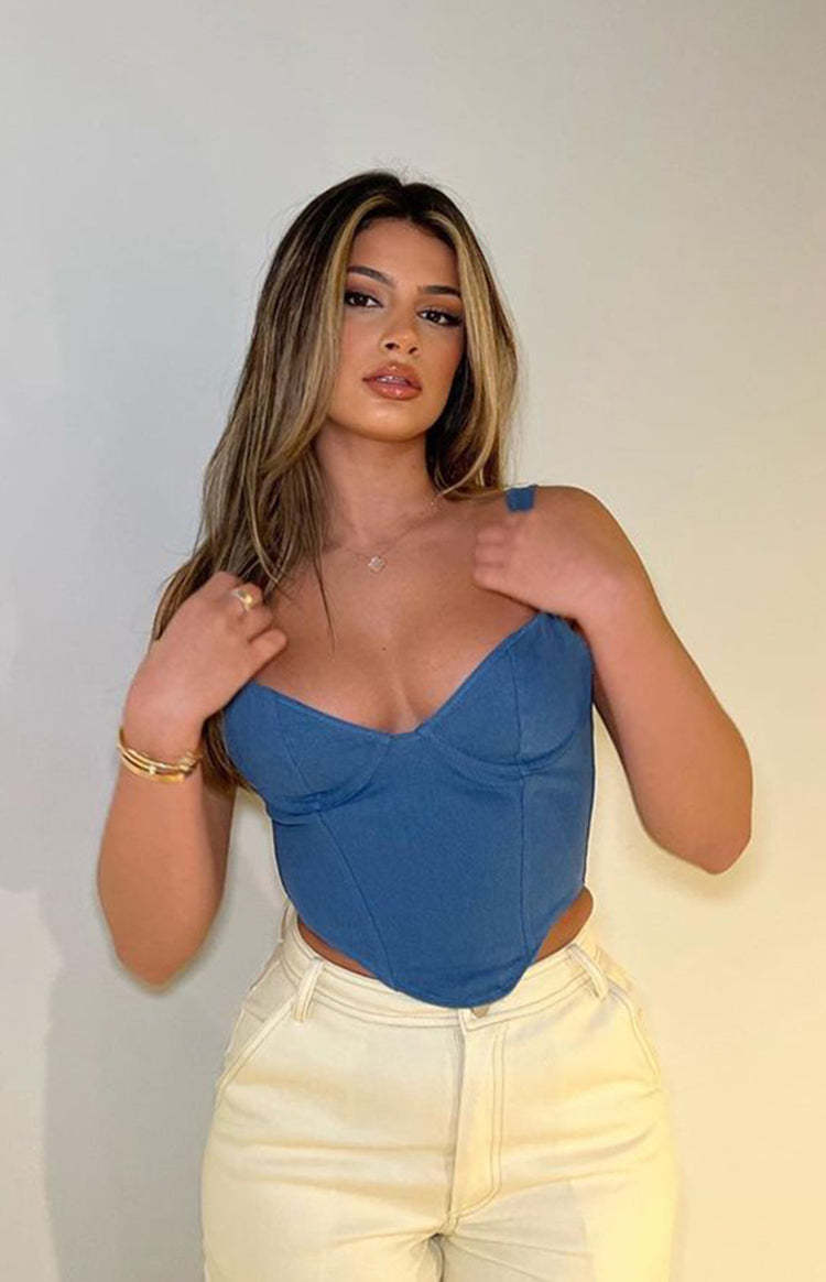 Stella Blue Denim Corset Top-Vavasi.All Rights Reserved.