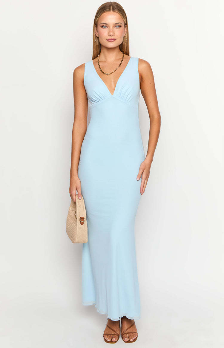 Sunflower Light Blue Mesh Maxi Dress-Vavasi.All Rights Reserved.