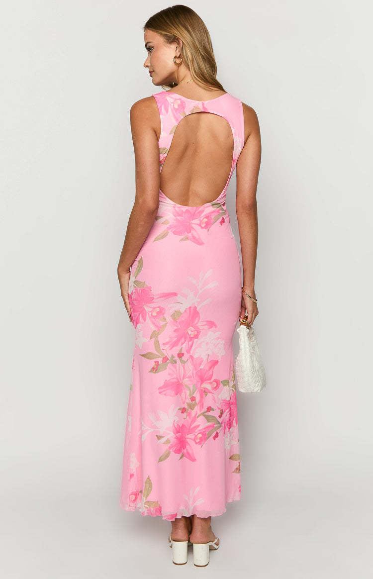 Sunflower Pink Floral Mesh Maxi Dress-Vavasi.All Rights Reserved.