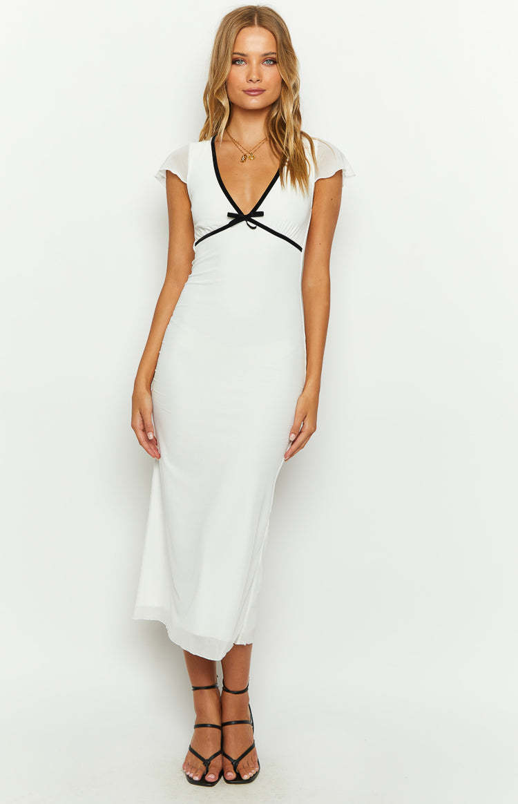 Sweetie White Mesh Midi Dress-Vavasi.All Rights Reserved.