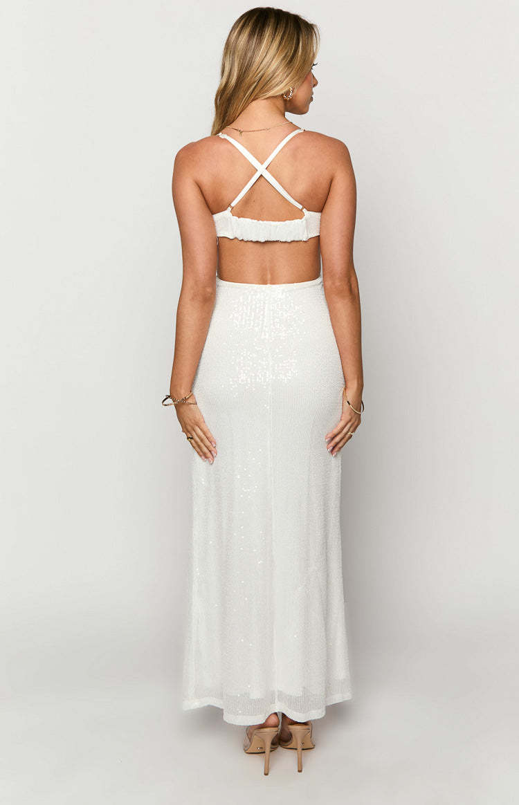 Taleah White Sequin Cut Out Maxi Dress-Vavasi.All Rights Reserved.