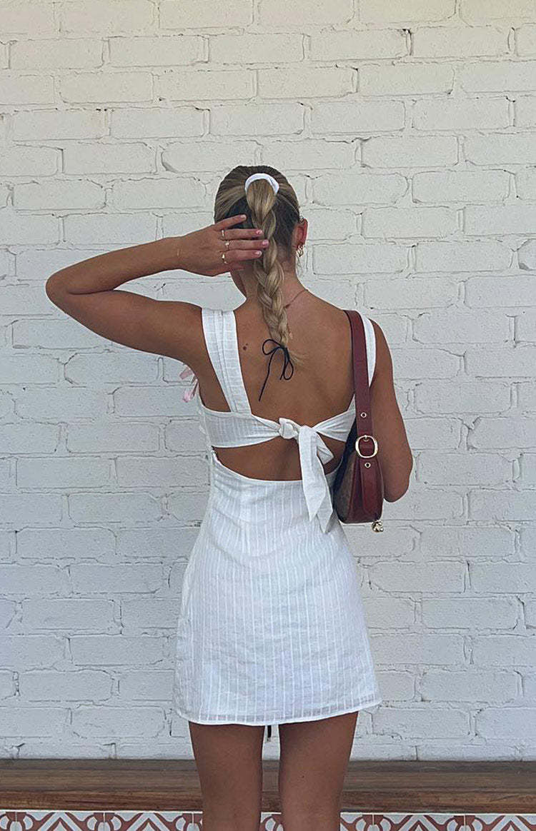 Taylor White Tie Back Mini Dress-Vavasi.All Rights Reserved.