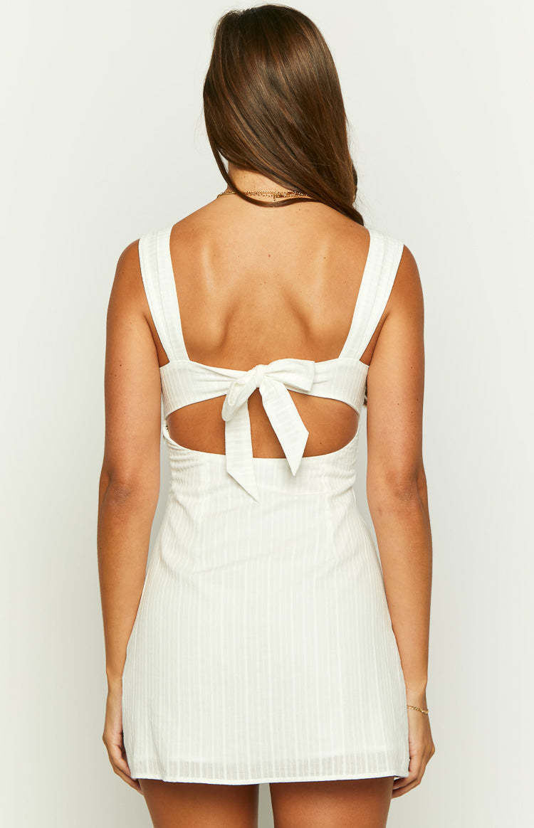 Taylor White Tie Back Mini Dress-Vavasi.All Rights Reserved.