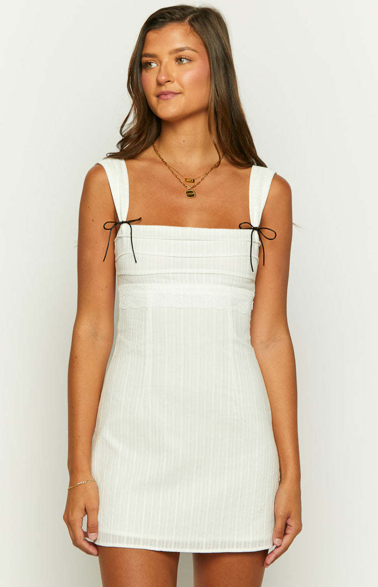 Taylor White Tie Back Mini Dress-Vavasi.All Rights Reserved.