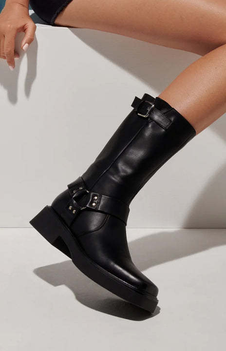 Therapy Edge Black Biker Boots-Vavasi.All Rights Reserved.