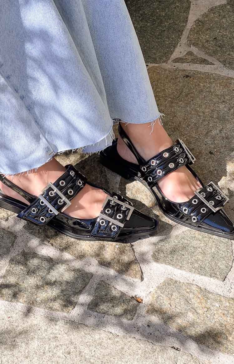 Therapy Matilda Black Patent Pointed Flats-Vavasi.All Rights Reserved.