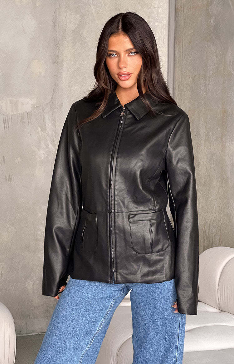 Tiah Black PU Jacket-Vavasi.All Rights Reserved.