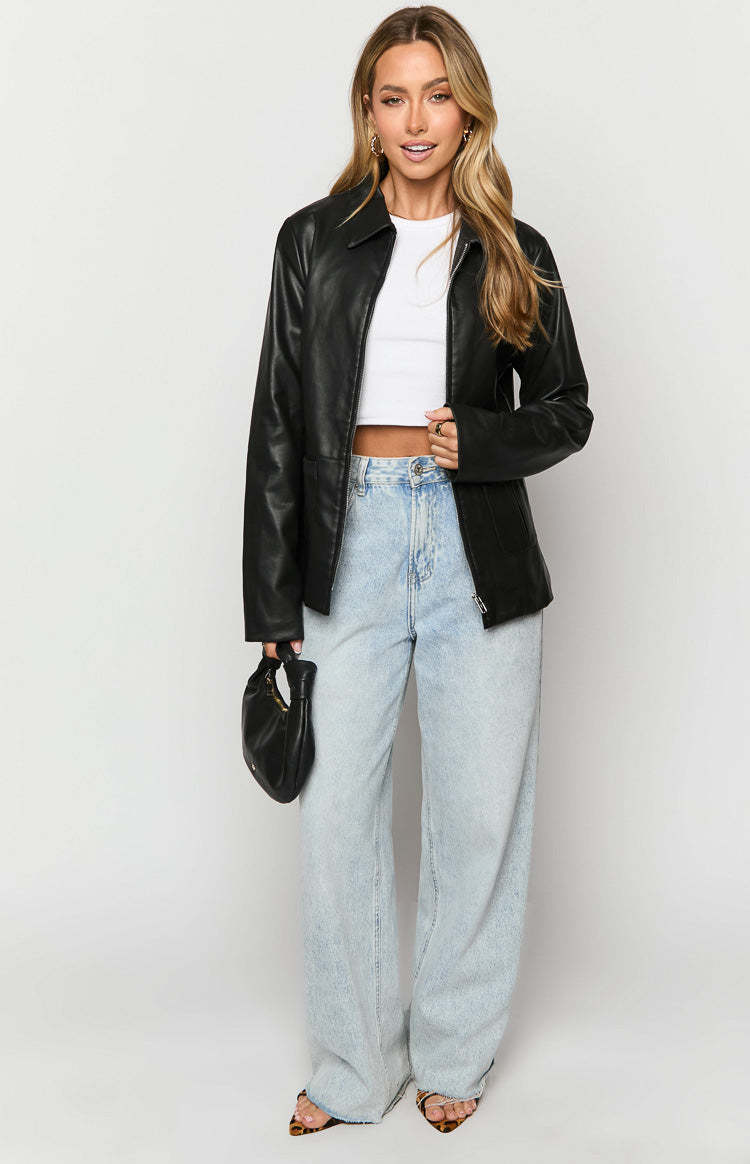 Tiah Black PU Jacket-Vavasi.All Rights Reserved.