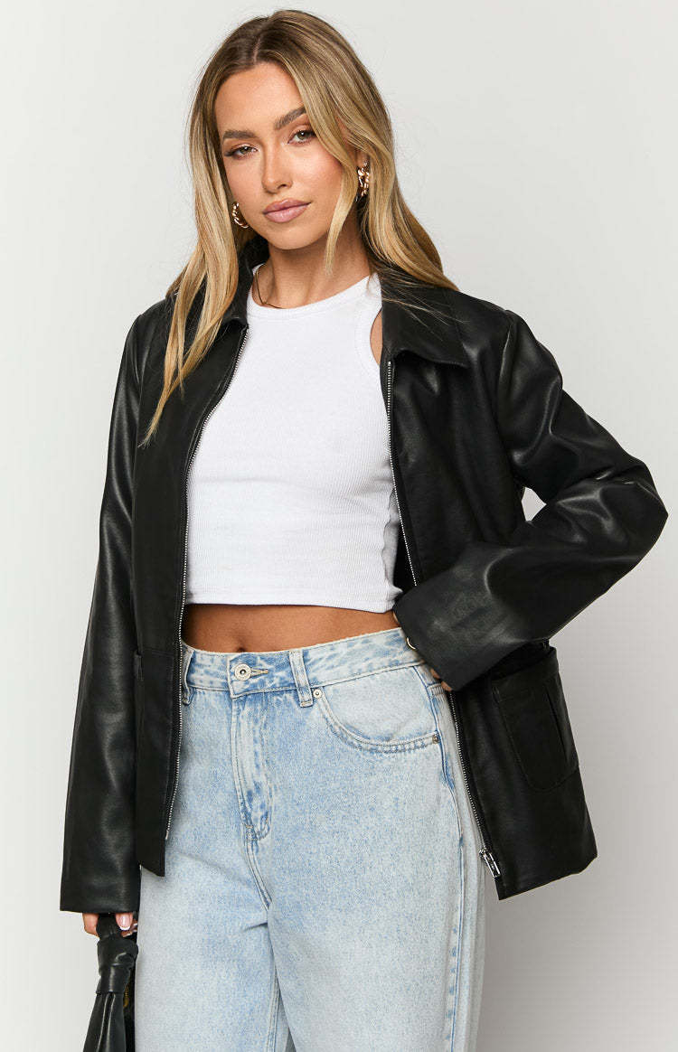 Tiah Black PU Jacket-Vavasi.All Rights Reserved.