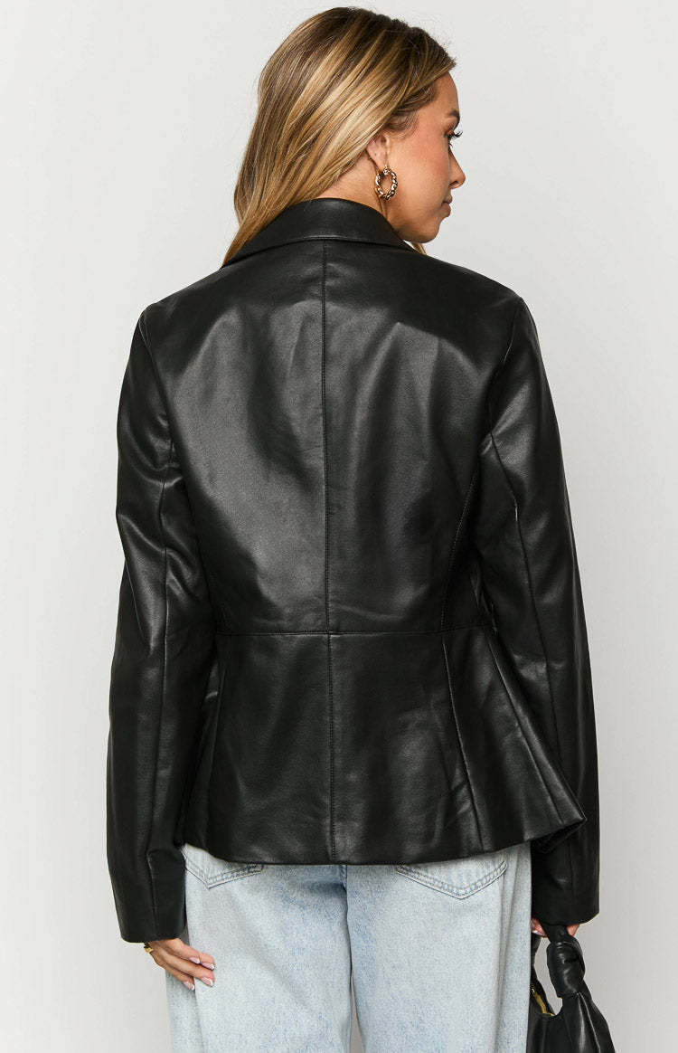 Tiah Black PU Jacket-Vavasi.All Rights Reserved.