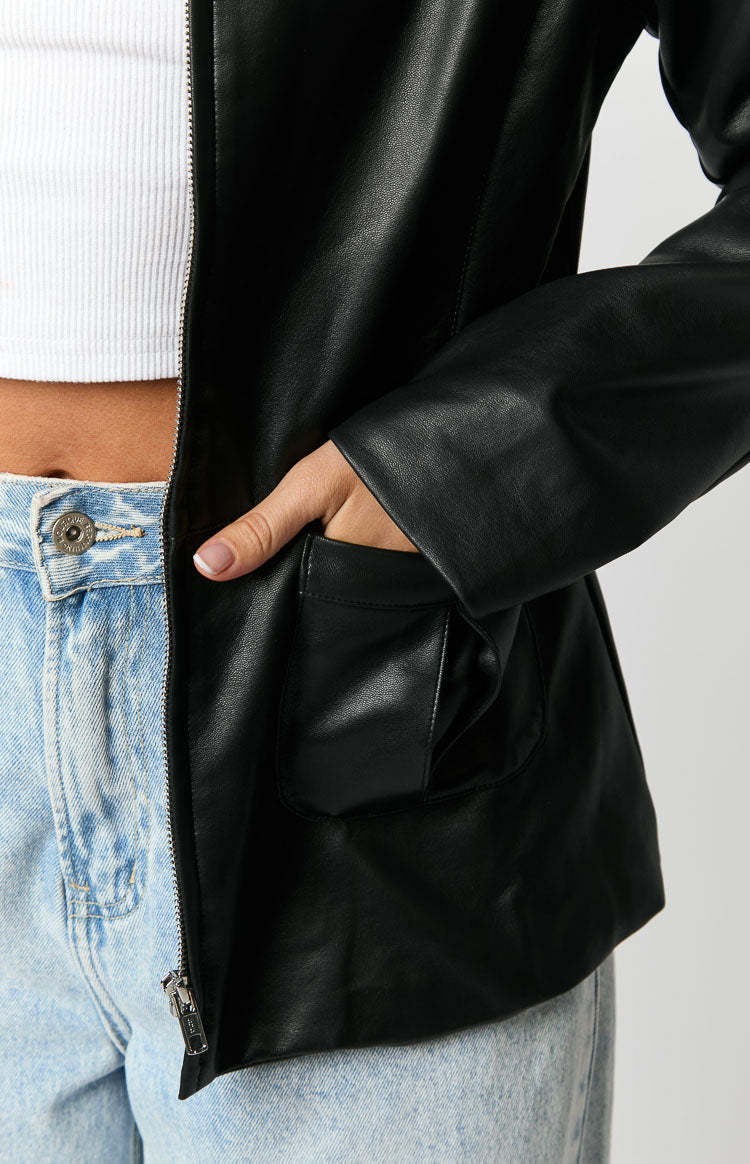 Tiah Black PU Jacket-Vavasi.All Rights Reserved.