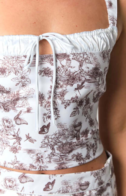 Till Forever Brown Garden Print Top-Vavasi.All Rights Reserved.