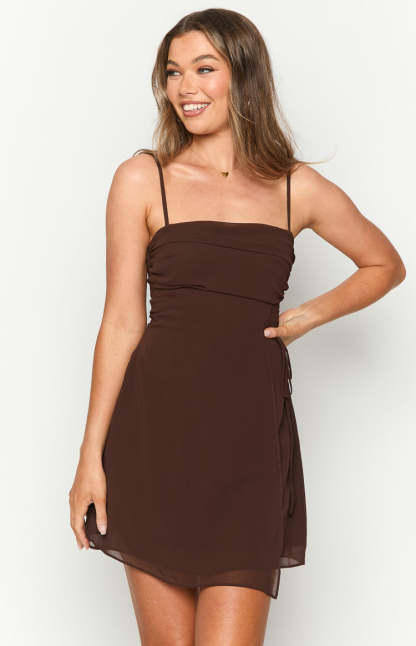 Trinin Brown Mini Dress-Vavasi.All Rights Reserved.