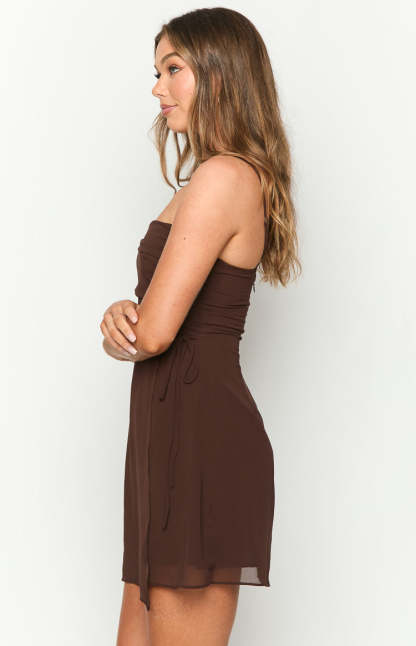 Trinin Brown Mini Dress-Vavasi.All Rights Reserved.