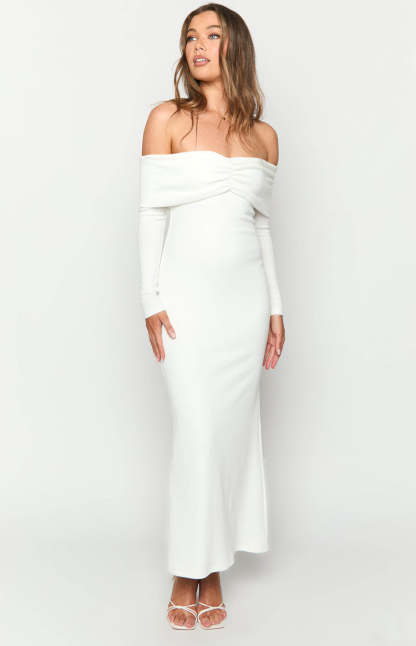 Tuesday White Long Sleeve Maxi Dress-Vavasi.All Rights Reserved.