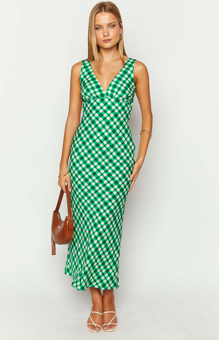 Verlaine Green Check Maxi Dress-Vavasi.All Rights Reserved.