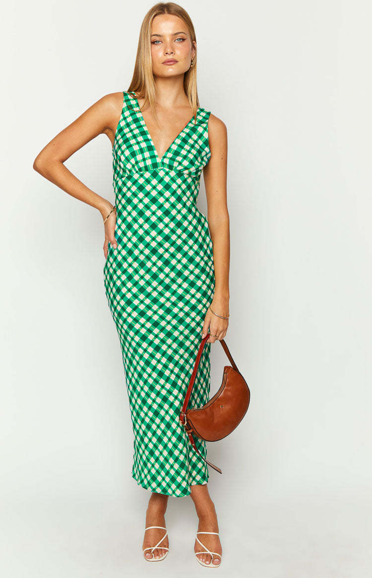 Verlaine Green Check Maxi Dress-Vavasi.All Rights Reserved.