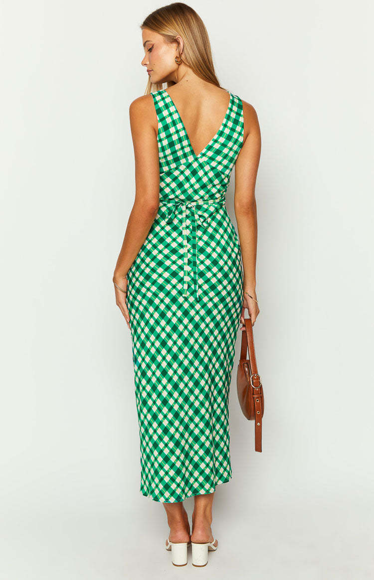 Verlaine Green Check Maxi Dress-Vavasi.All Rights Reserved.